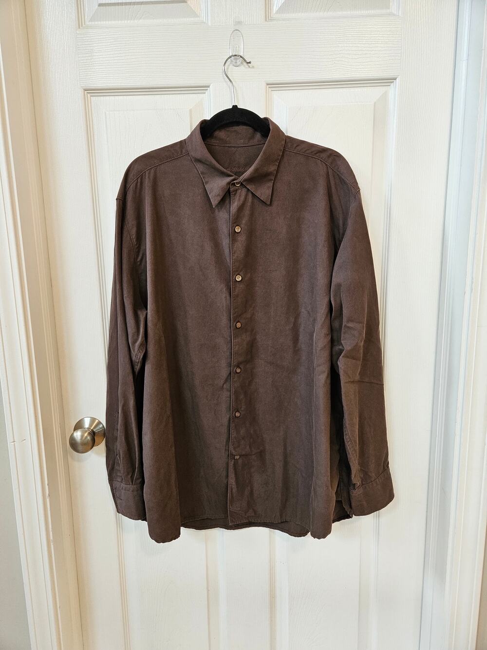 Tommy Bahama Men’s Silk Wool Button-Up Shirt XL Brown